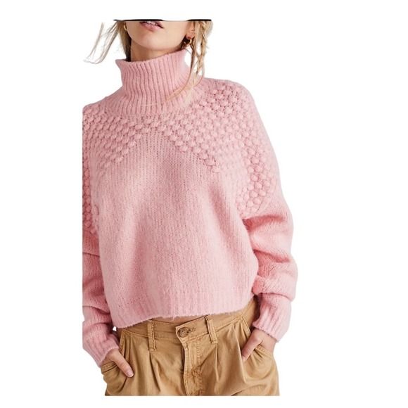 Free People Sweaters - Free People Bradley Sweater Funnel Neck Chunky Knit Bubble Sleeve Pink XS NWT‎